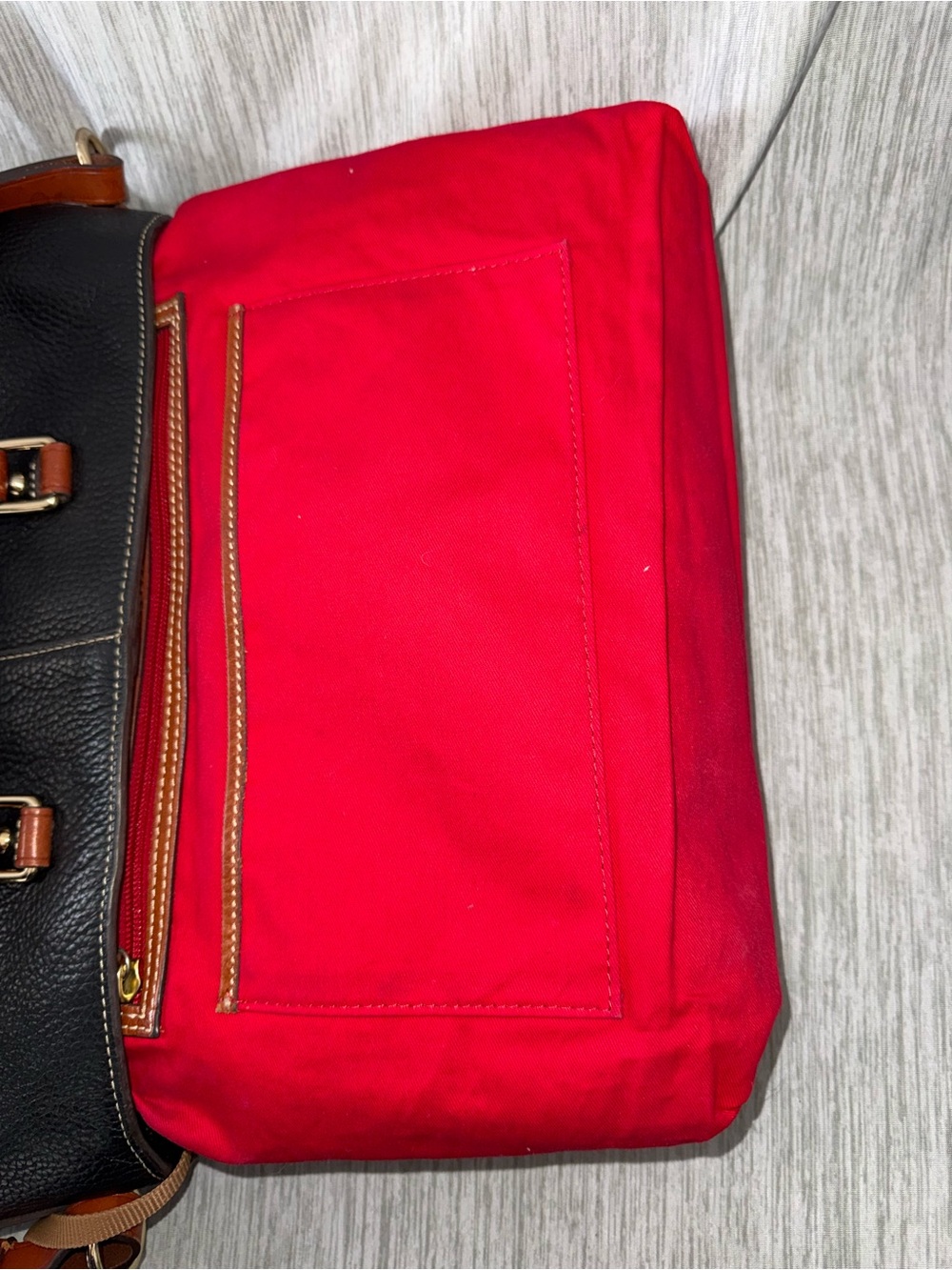 Dooney & Bourke Black Pebbled Leather Tote with Brown Trim and Strap - Picture 9 of 11